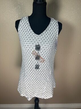 CMC White & Gray Patterned Sweater Tank Top Size Large V-Neck Knit